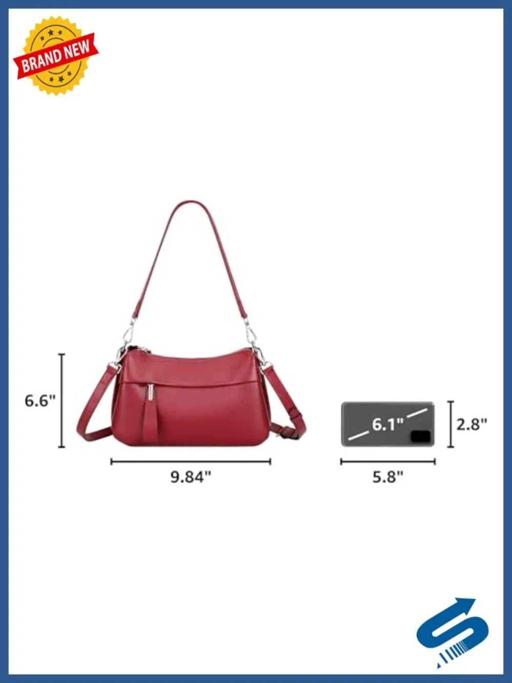 Genuine Leather Crossbody Bag for Women with 2 Detachable Straps, Fits iPad